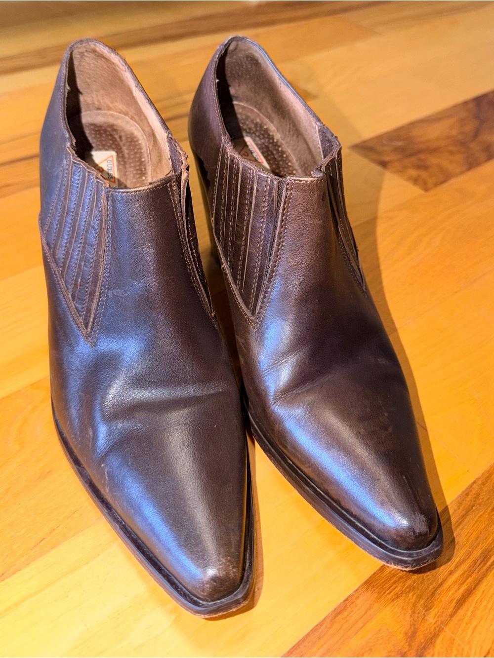 Guess Women's Dark Brown Pointed Leather Ankle Booties